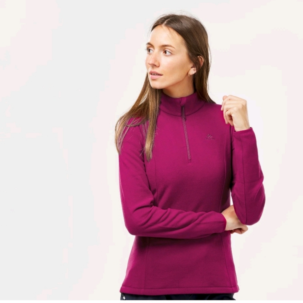 Quechua Fleece Sweater Mock Neck Pullover 1/4 Zipper Hiking Camping Outdoor Sz M